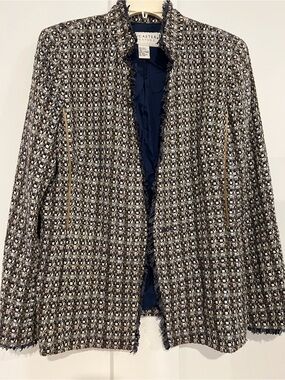 Navy & Tweed Fringe-Trim Jacket l 12